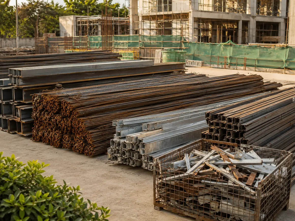 Recovered rebar and structural metal from construction and site-clearance work
