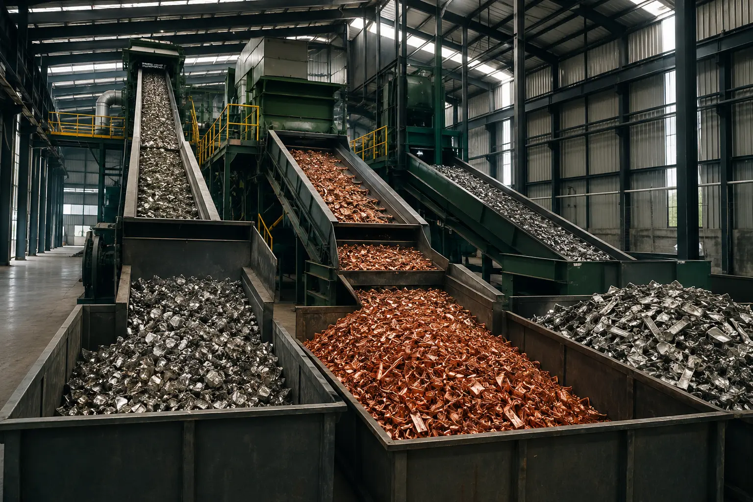 Metal recycling facility recovering sorted material for productive reuse
